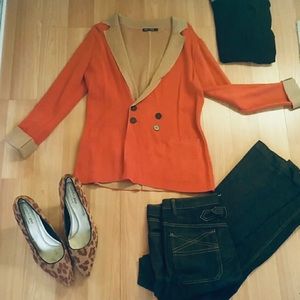 Anthropologie burnt orange sweater jacket blazer